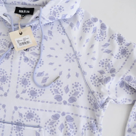 SER.O.YA Foster Hoodie Pullover Sweater White & Purple Floral  M NWT - Picture 6 of 14